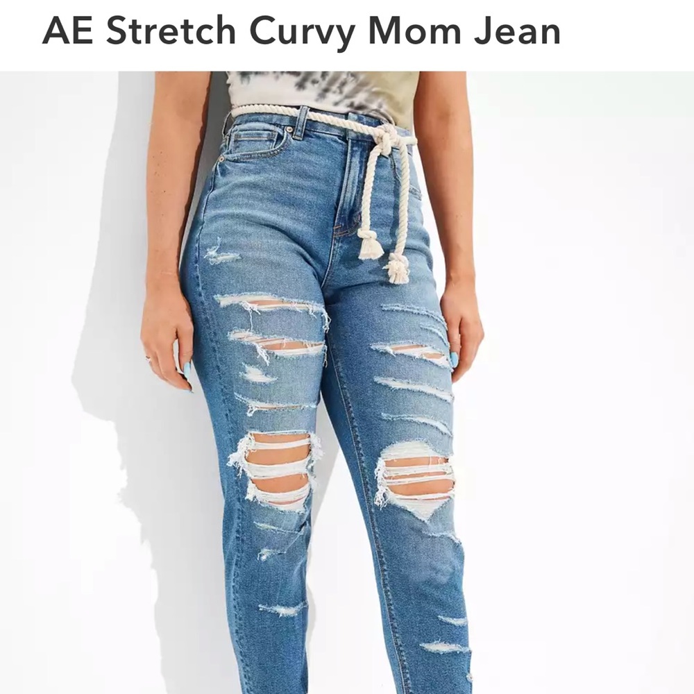 American Eagle Outfitters Distressed Light Blue Curvy Mom Jeans